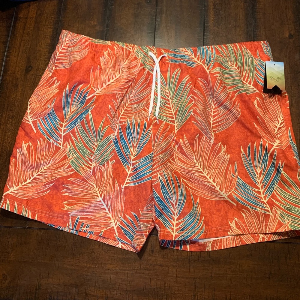 Ocean and Coast Swim Trunk Orange Palms Print XXL